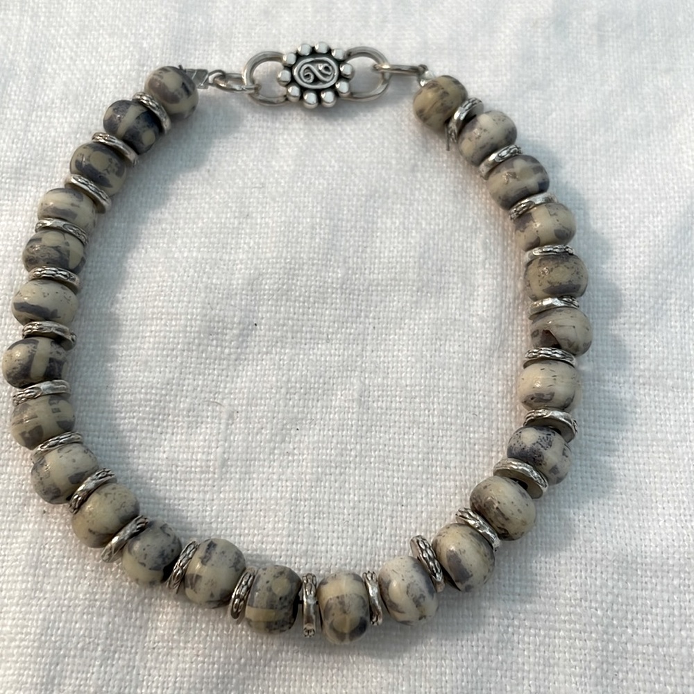Thai silver and Denim Blue/Cream Stones Bracelet